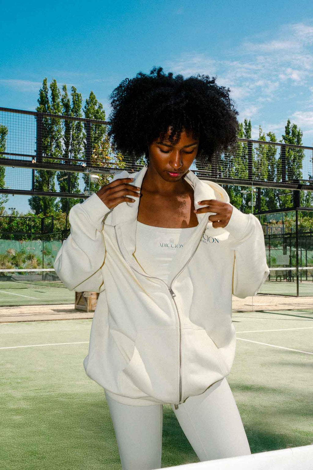 Sweat zippé à capuche crème Reposado